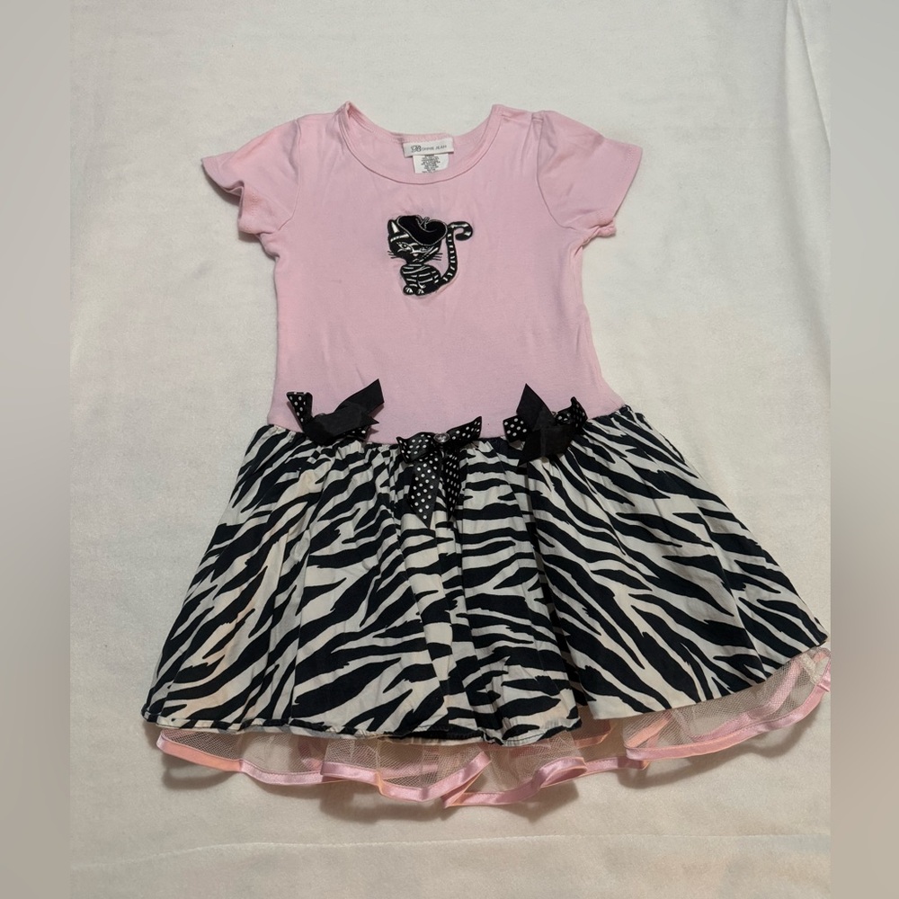 Pink A Line Dress with lining and cat embroidered and ribbon